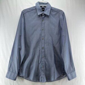 HUGO BOSS Shirt Mens S Regular Fit Polka Dot Button Down Long Sleeve Cotton Blue